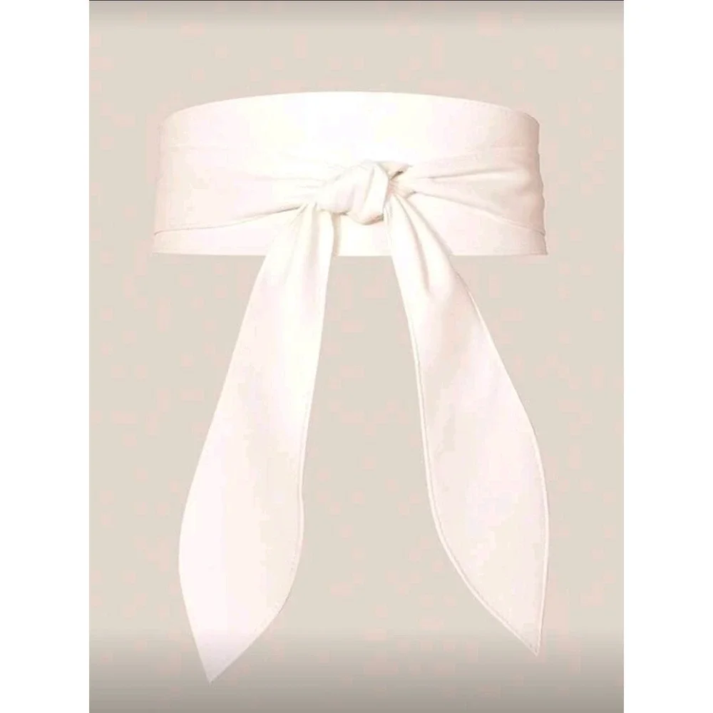 Wide Obi Belt White Faux Leather Wrap Tie Sash Waistband‎ Women